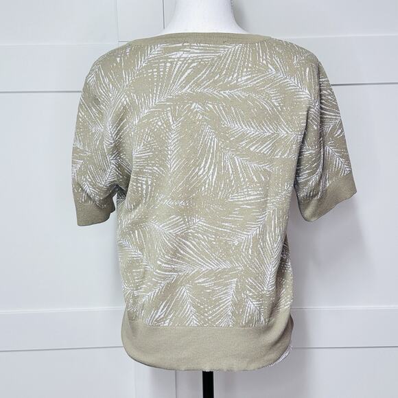 MICHAEL KORS KHAKI PALM PRINT SHORT SLEEVE SWEATER SIZE XL MSRP $98.00 - Picture 2 of 4